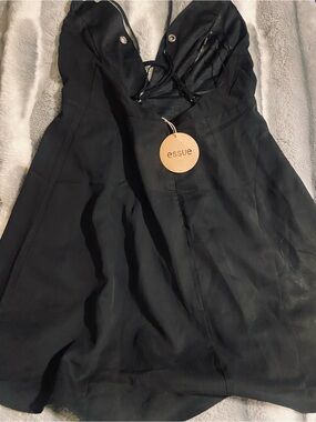 essue Black Lace-Up V-Neck Mini Dress
